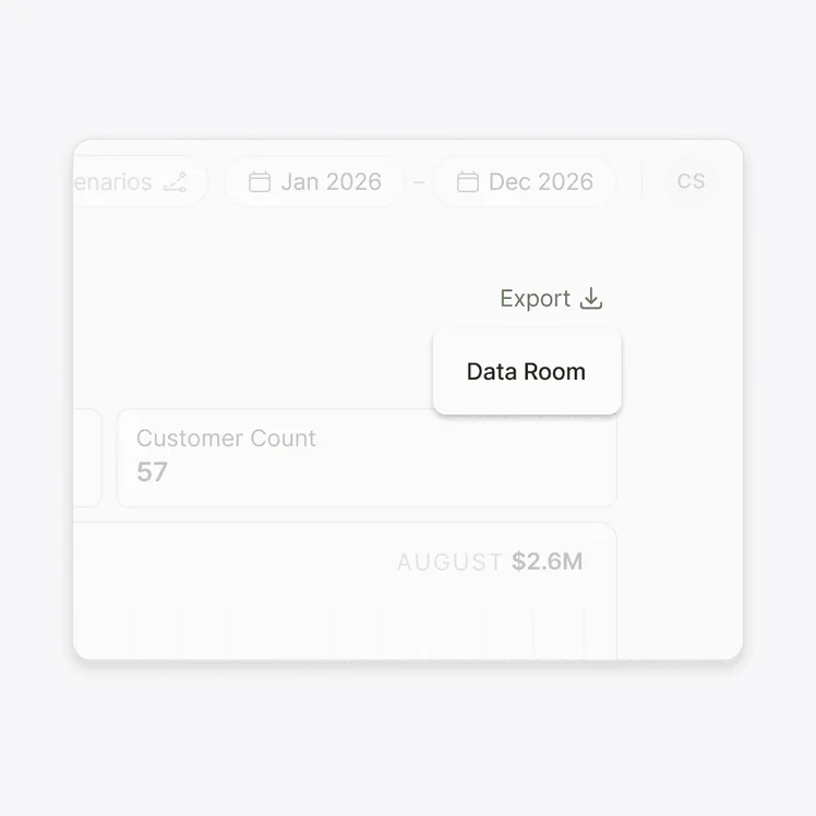 Export menu with a Data Room option